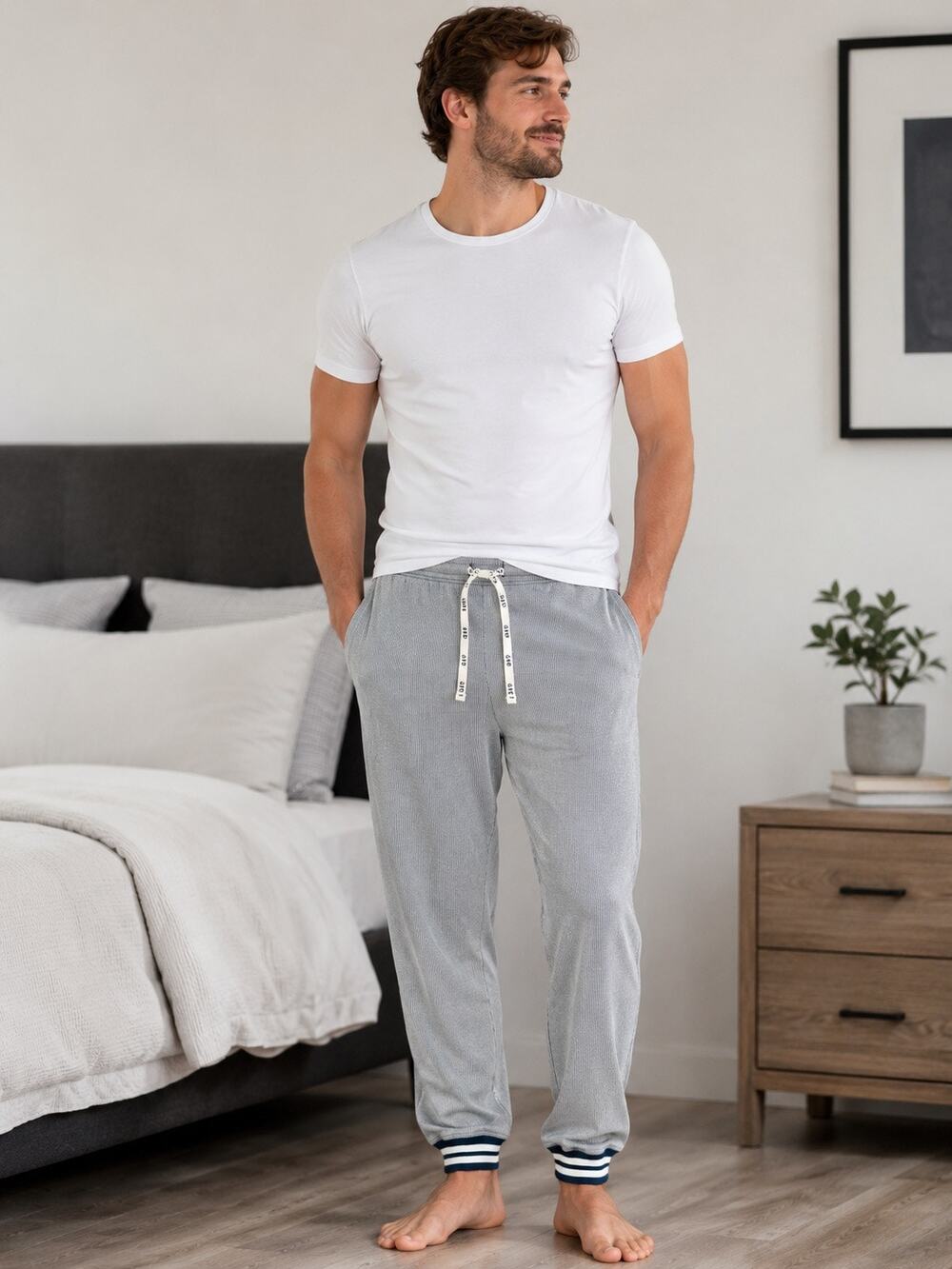 GAP Men’s XL Gray Pinstripe Lounge Pajama Pants Drawstring Striped Cuff NWT
